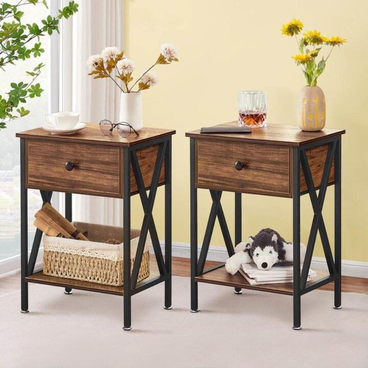 Hivvago Set of 2 - 1 Drawer Nightstand in Dark Blue and Black