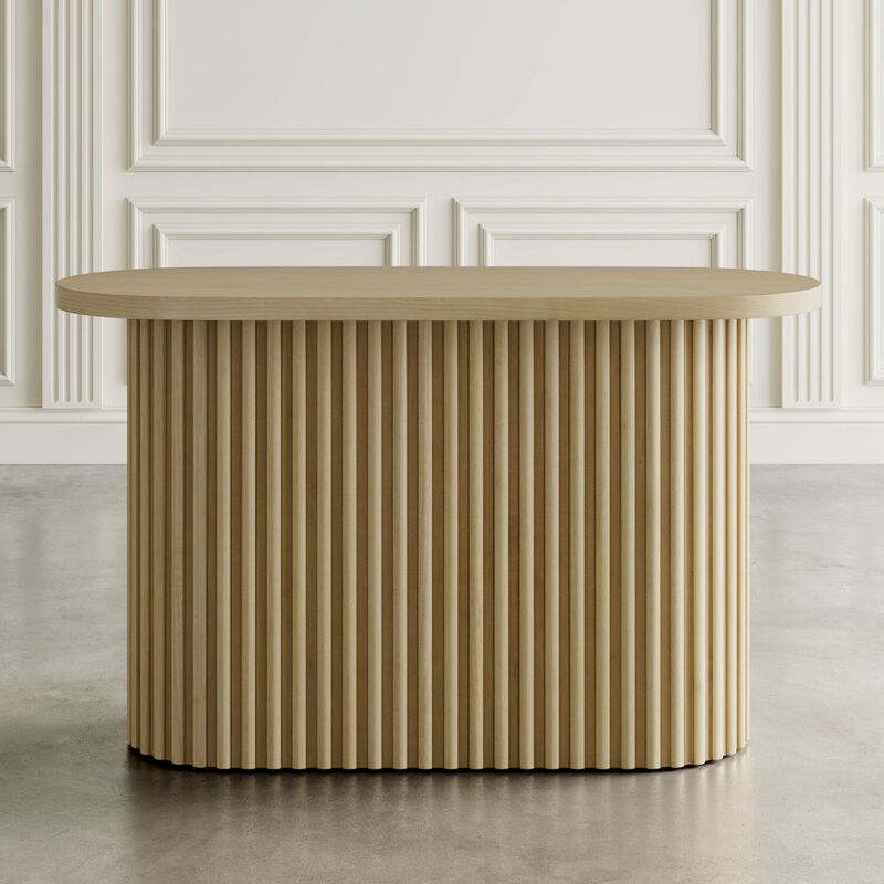 Jofran Auden Oval Mid-Century Modern Fluted Pedestal Base Sofa Console Table