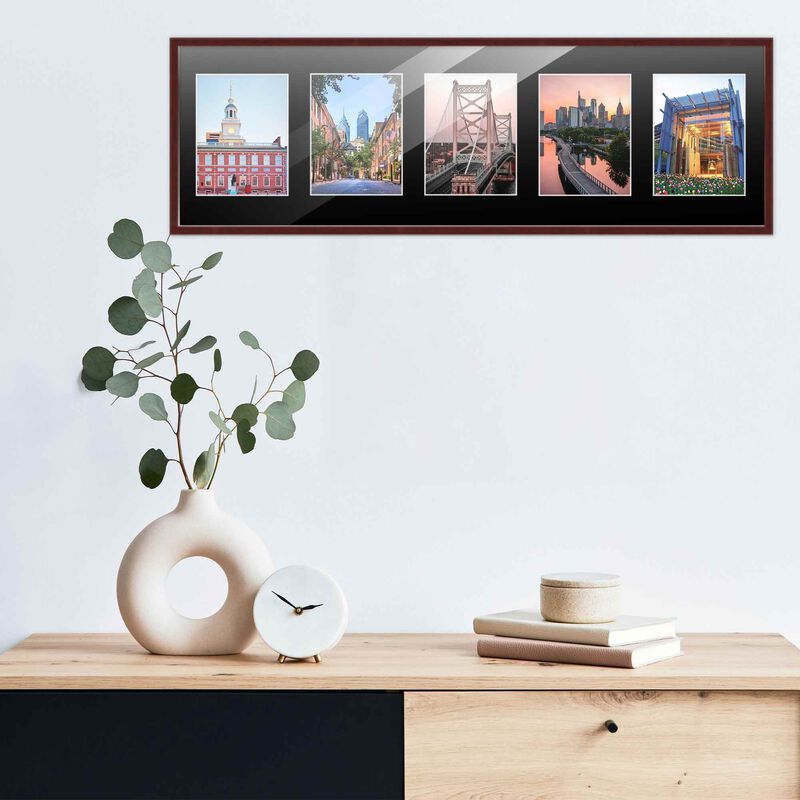 7.5x23.5 Wood Collage Frame with Black Mat For 5 4x6 Pictures
