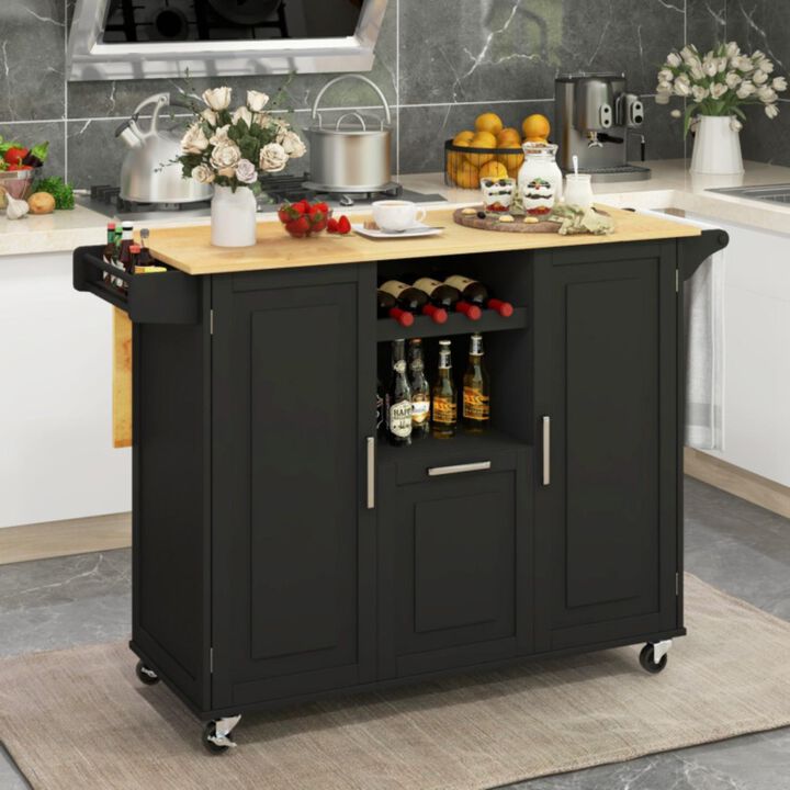 Hivvago Rolling Kitchen Island Cart with Drop-Leaf Countertop ad Towel Bar