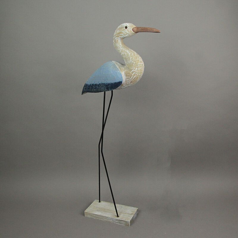 29 Inch Hand Carved Wood Blue Heron Bird Statue Home Coastal Decor Sculpture Art image number 4