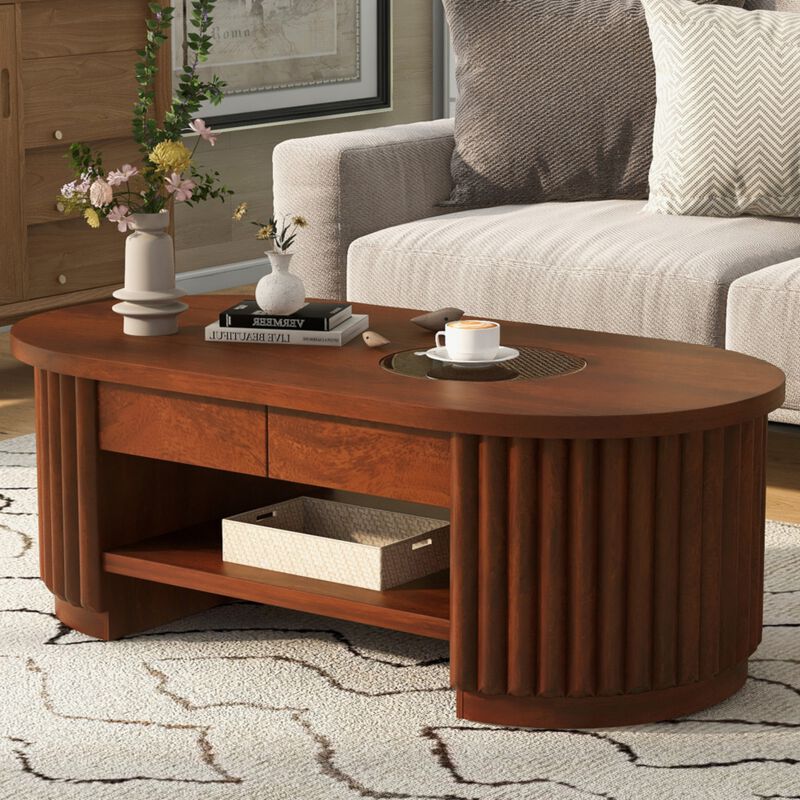 Dodril Mid‑Century Modern Fluted Oval Coffee Table image number 3