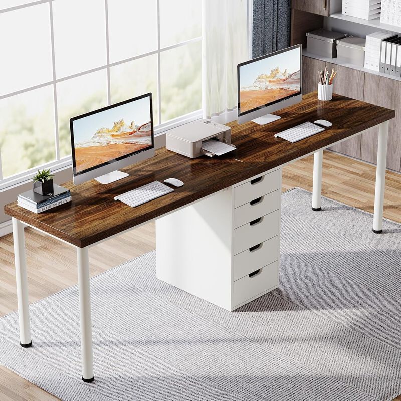 Tribesigns 78.7" Dining Table for 6-8, Industrial Kitchen Table with Metal Frame, Large Rectangular Wood Table that Doubles as Home Office Desk or Conference Table, Rustic Brown and Black image number 3