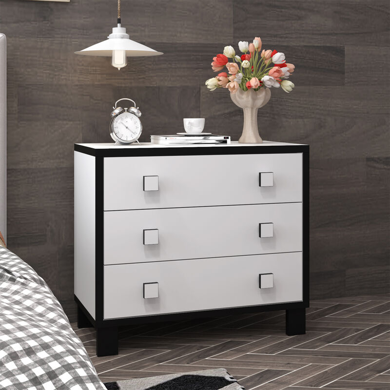 FUFU&GAGA 3-Drawer Modern Nightstand with Black and White Finish, Wooden Handles, and Spacious Storage (31.5" W x 15.6" D x 27.6" H)，White