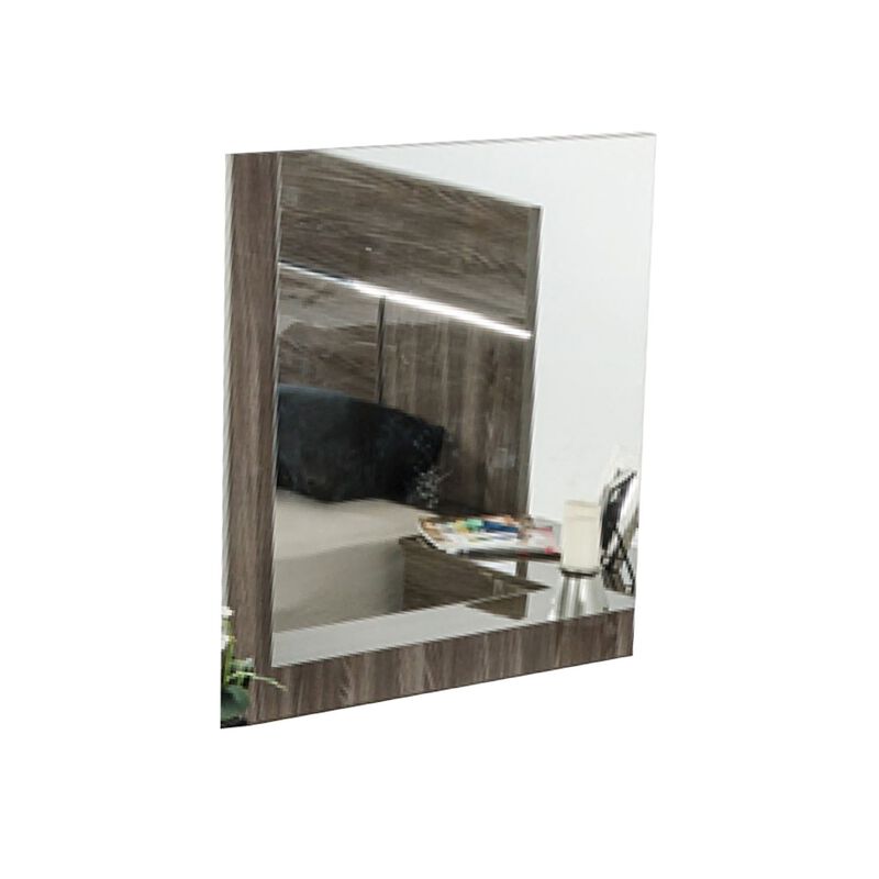 Accent Mirror, Italian Design, 41 Inch Elm Gray Lacquer Wood Frame - Benzara