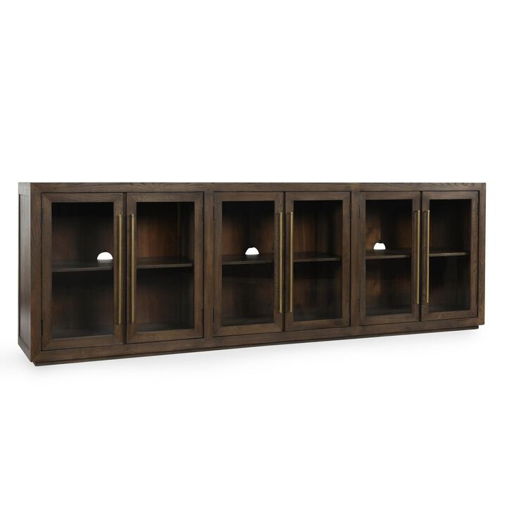 Alar Serving Buffet Cabinet Sideboard Console, 6 Doors, Brown 108 Inch - Benzara