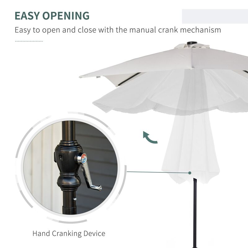 White Outdoor Canopy: 9x7 ft Patio Umbrella with Solar LEDs