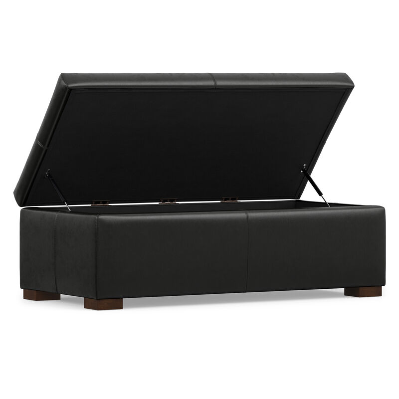 Gabbie 48 inch Wide Contemporary Rectangle Rectangular Storage Ottoman in Midnight Black PU Black faux leather, Assembled image number 3