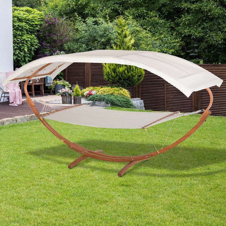 13' Wooden Roman Arc Outdoor Hammock Stand Modern Wood Bed with Detachable Canopy, White