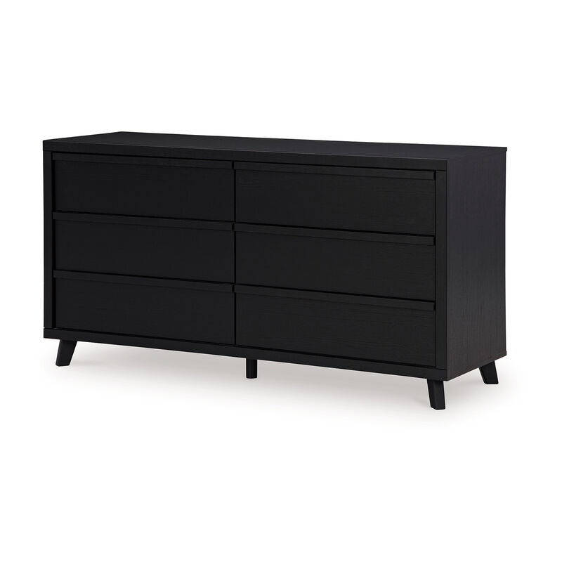 Danzi 62 Inch Dresser, 6 Storage Drawers, Modern Black Laminate Finish - Benzara