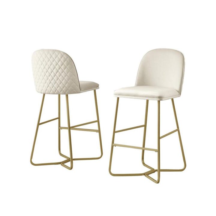 Best Quality Furniture 29 Cream velvet barstool w/ gold color iron base (set of 2)