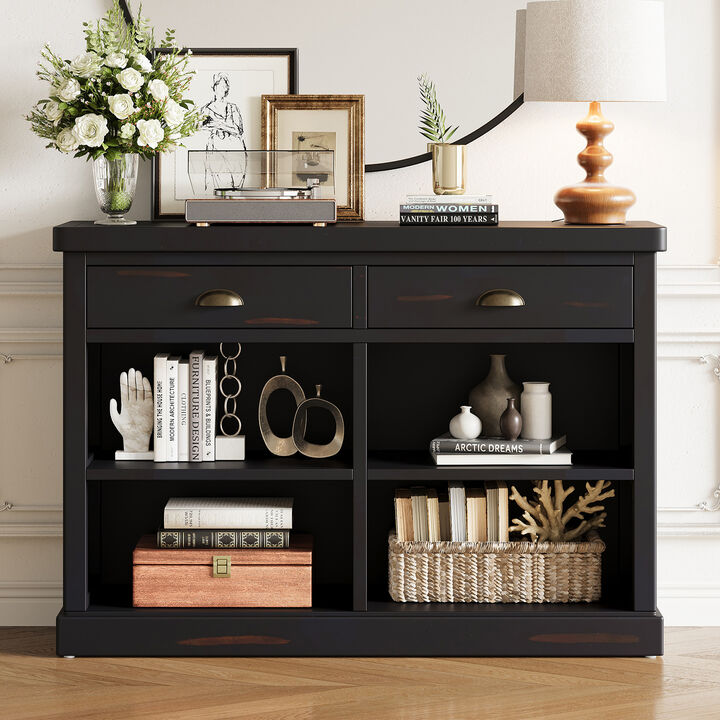 Hegrer 2 Drawers and Open Storage Shelves  Console Table