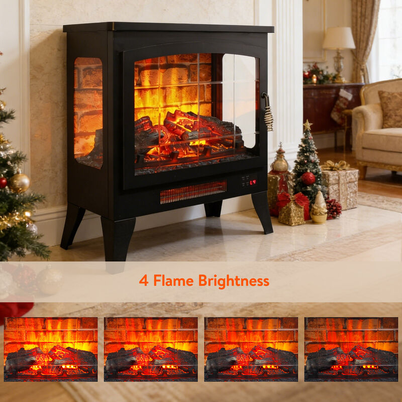 21" Three-sided Freestanding Electric Fireplace Stove Heater with 3D Flame Effect with Remote Control image number 8
