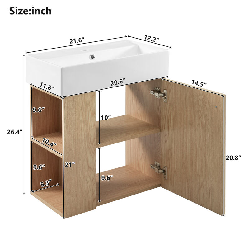 ELEMENT ACE Compact Floating Bathroom Vanity with Ceramic Basin - Space Saving Modern Design image number 2