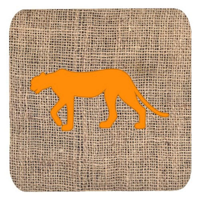 Caroline's Treasures BB1004-BL-OR-FC Leopard Burlap and Orange Foam Coasters (Set of 4), 3.5 H x 3.5 W, Multicolor