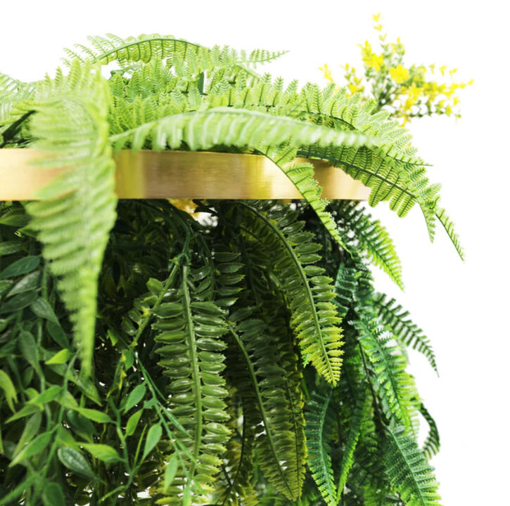 Gold Framed Roof Hanging Disc With Tropical Foliage Mix and Draping Stems 23.5" UV Resistant