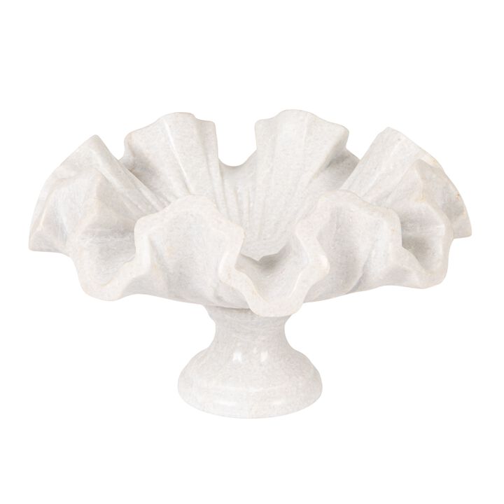 Marble Ruffled Pedestal Bowl, White