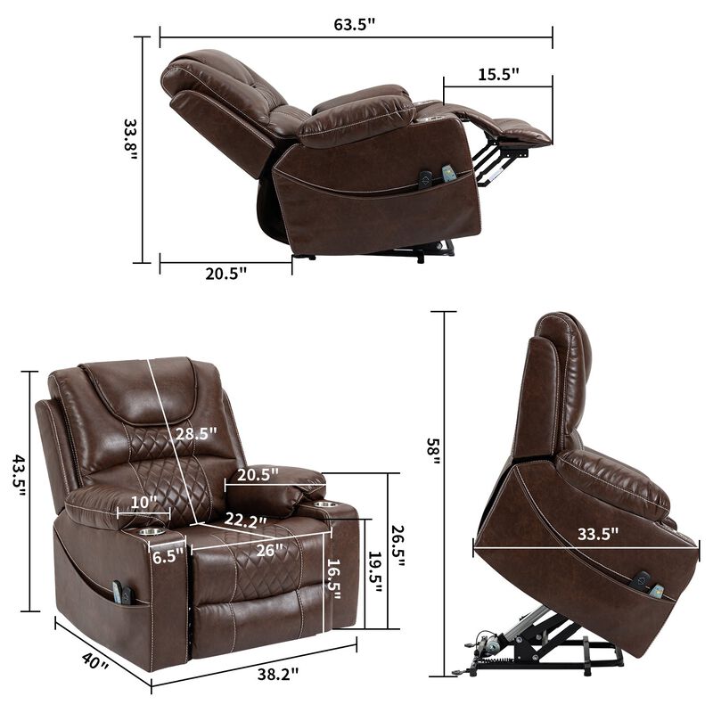 Velvet Recliner Chair with 2 Cup Holder, Lounge Chair Power Lift Chair Relax Sofa Chair image number 2