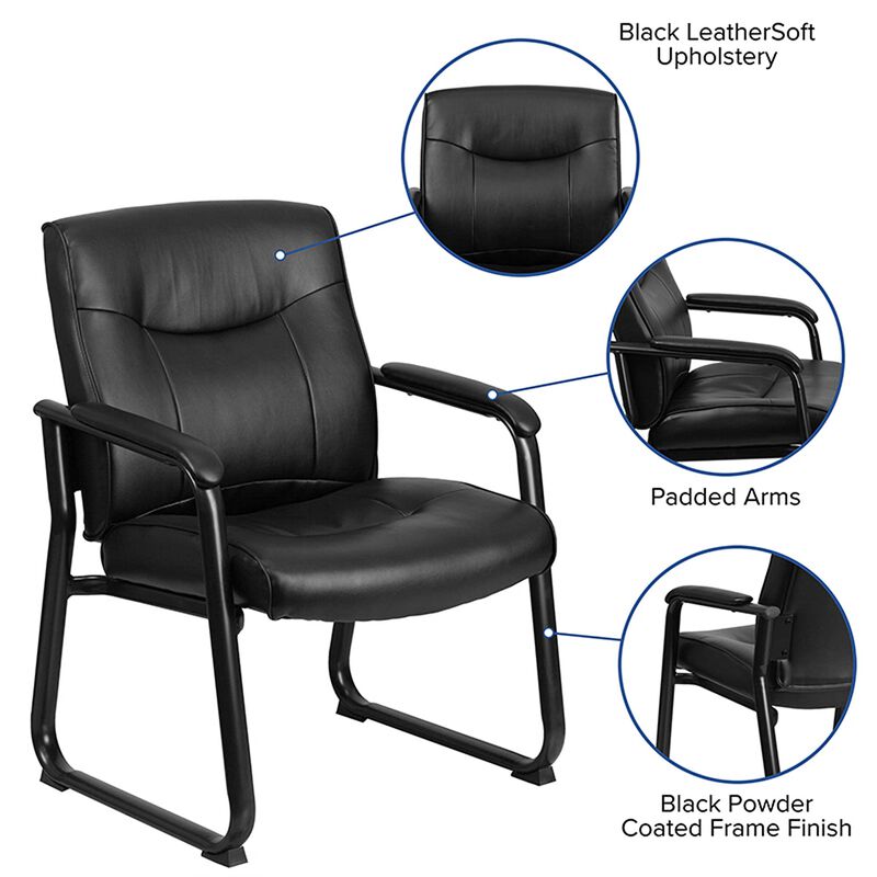 Flash Furniture HERCULES Series Big & Tall 500 lb. Rated Black LeatherSoft Executive Side Reception Chair with Sled Base
