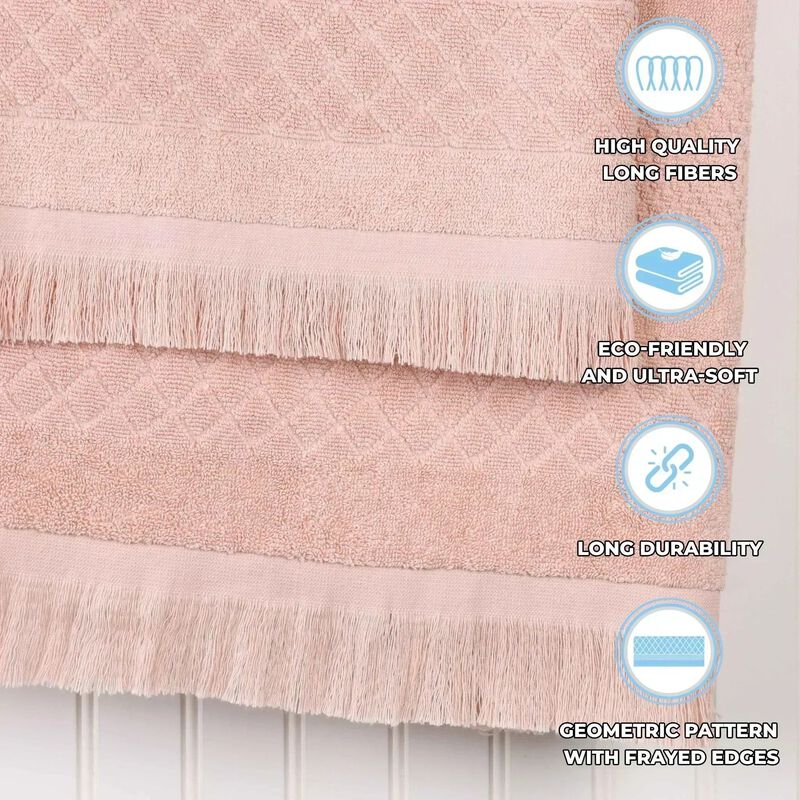 Absorbent Cotton Hand Towels Set of 6 with Geometric Jacquard Design image number 3