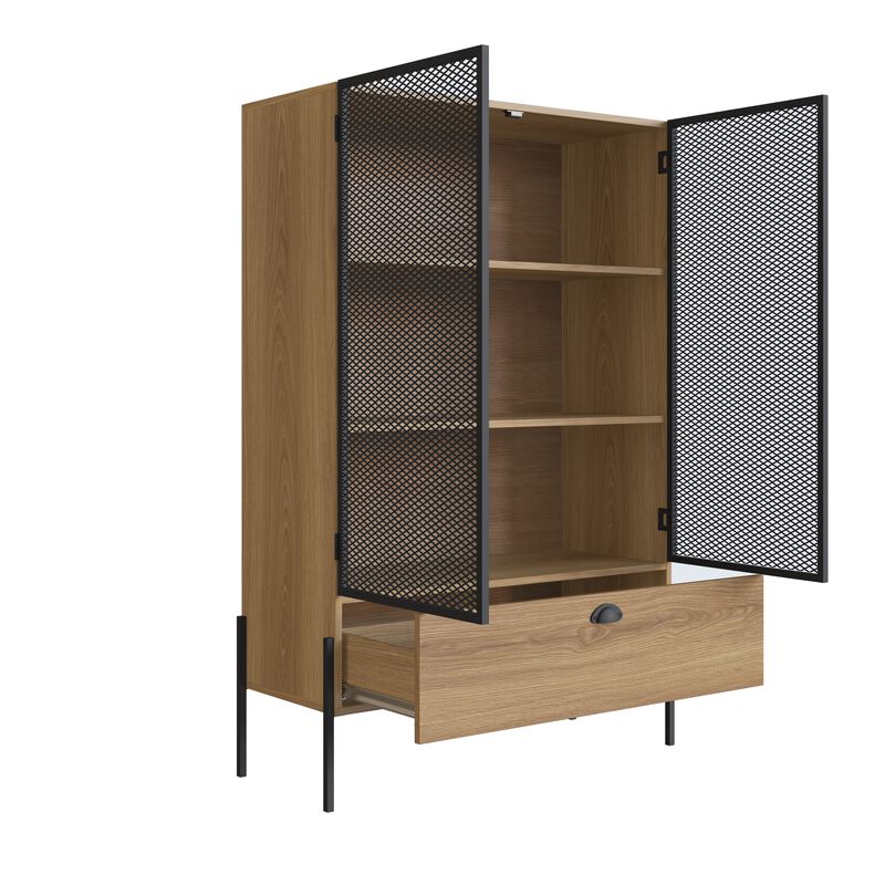 Kybele Brown and Black Mesh 2-Door Display Storage Cabinet