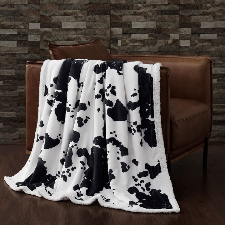 Elsa Cowhide Campfire Black Sherpa Throw