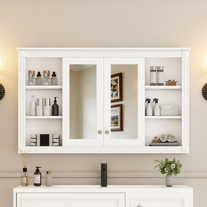ELEMENT ACE 47 Inch Wall Mounted Mirror Cabinet with Adjustable Shelves and Open Storage