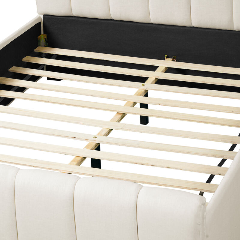 Christopher Knight Home Gideon Modern Linen Upholstered Bed Frame With Thick Headboard and Rubberwood Legs image number 5
