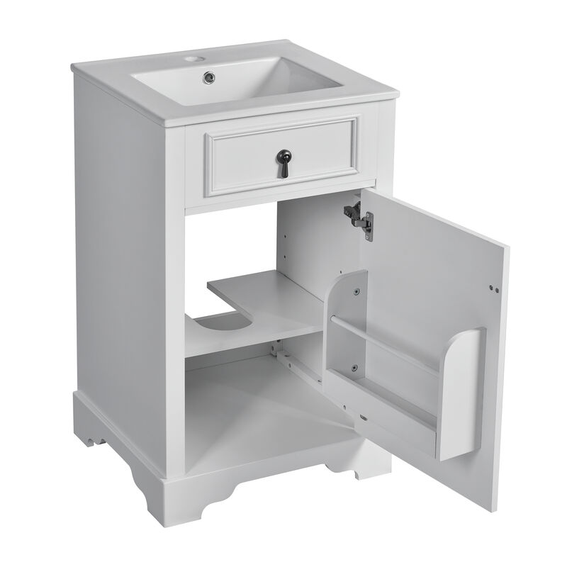 Small Bathroom Vanity: 20-Inch with Ceramic Sink and Soft Close Door