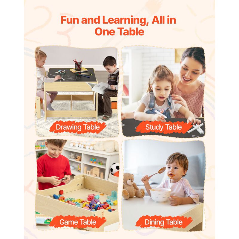 Children's Table and 2 Chairs Set for Drawing, Crafts and Reading-Burlywood Color image number 5