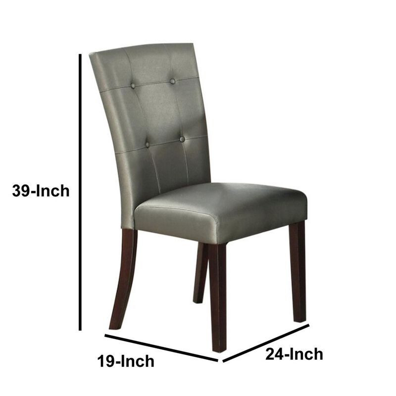 Button Tufted Faux Leather Wooden Dining Chair, Set Of 2,Silver-Benzara