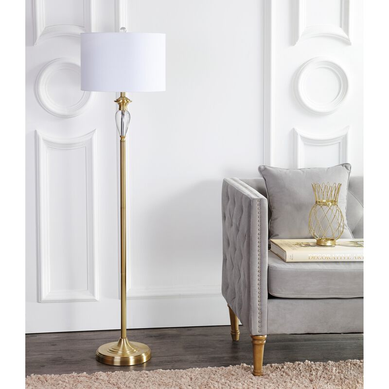 Evelyn 60" Crystal / Metal LED Floor Lamp, Brass Gold/Clear
