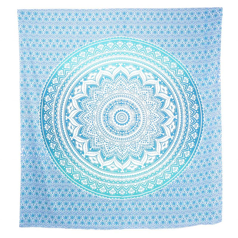 HomeRoots 92" X 84" Sea Green And White Mandala Cotton Hanging Tapestry image number 0