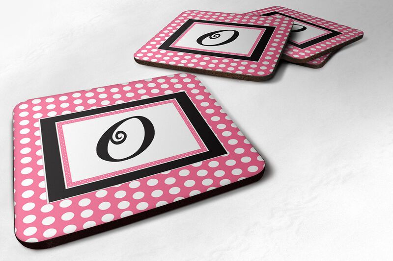 Caroline's Treasures CJ1001-OFC Monogram-Pink Black Polka Dots Foam Coasters (Set of 4), Initial Letter O, 3.5 H x 3.5 W, Multicolor