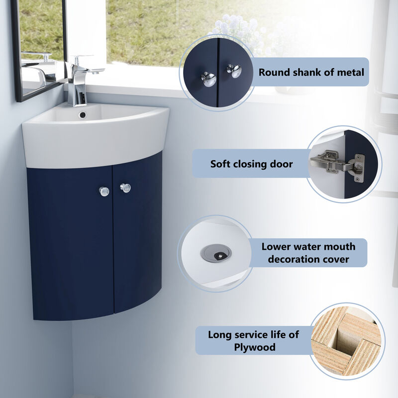 ELEMENT ACE Space Saving Corner Wall Mounted Vanity Cabinet with Integrated Ceramic Sink for Small Bathrooms image number 4