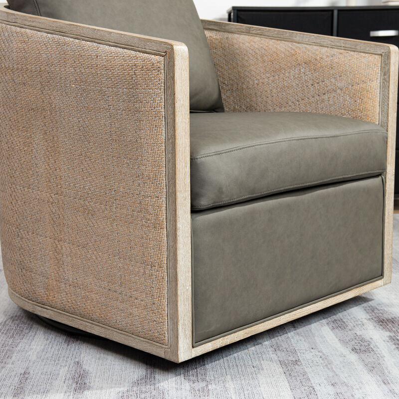 Claude Genuine Leather Swivel Cane Chair image number 7
