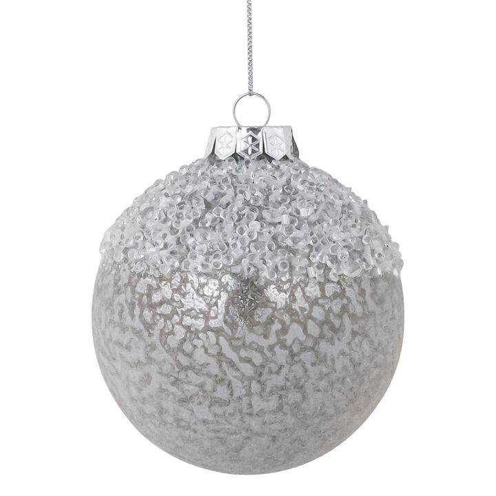 4" Silver and White Beaded Glass Christmas Ornament