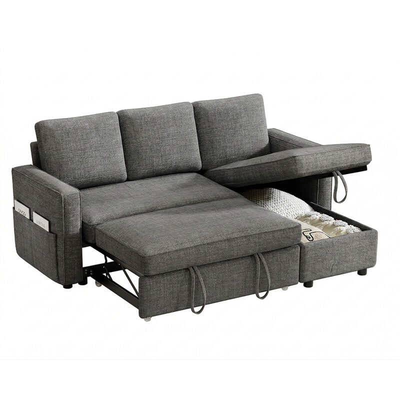 81" Sleeper Sofa Bed, 2 in 1 Pull Out Couch, Sectional Sofa with Reversible Storage, Side Pockets image number 0