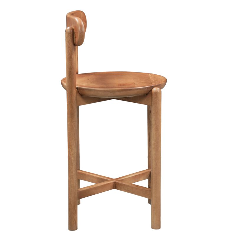 Maona Counter Stool Chair with Round Seat, Curved Open Back, Natural Brown Mango Wood image number 2