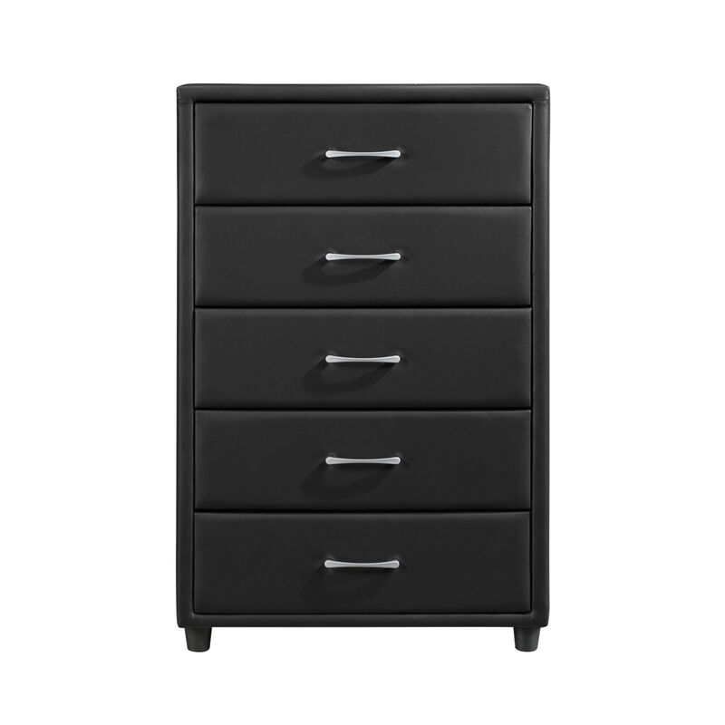 Streamdale Modern Black Faux Leather Chest of Drawers