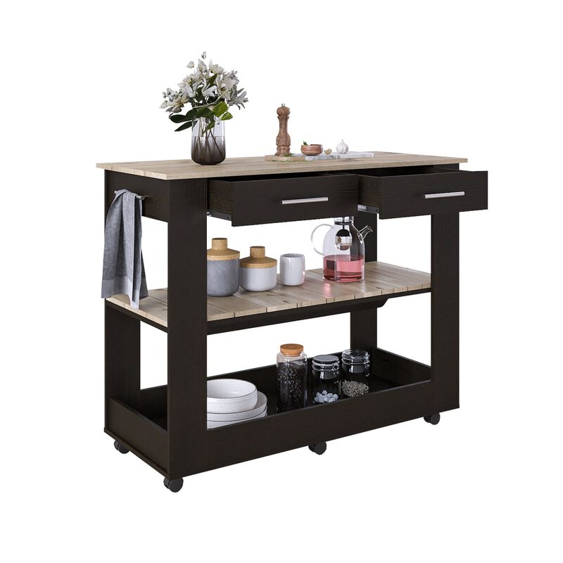 Kitchen Island 46 Inches Dozza, Kitchen, Black / Light Oak image number 2