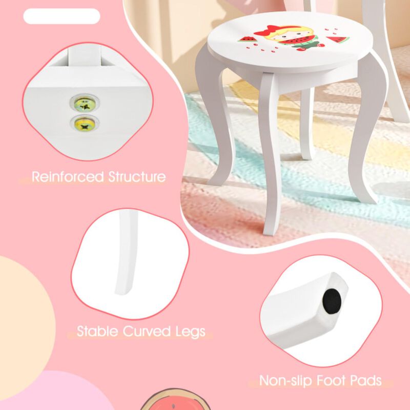 Hivvago 2 in 1 Children Pretend Makeup Vanity Set with Removable Mirror and Storage Drawer-White