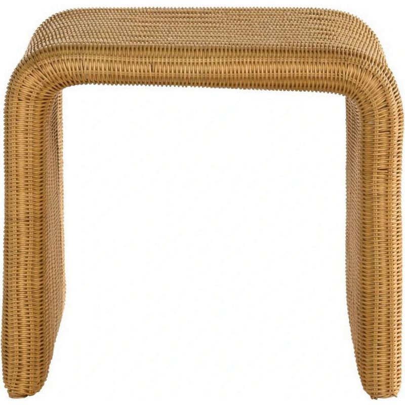 22 Inch Side End Table, Woven Rattan Frame, Waterfall Edges, Square Surface-Benzara image number 2