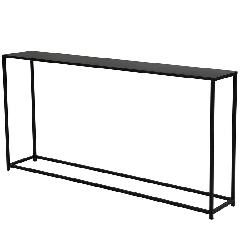 Eme 56 Inch Console Sofa Table, Rectangular Top, Modern Black Metal Frame