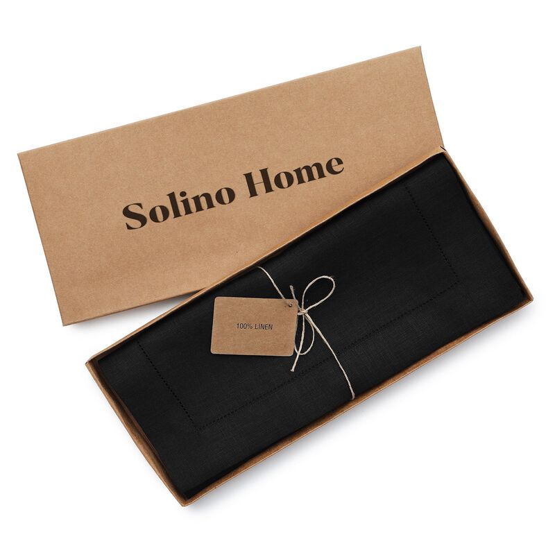 Solino Home Classic Hemstitch 100% Linen Table Runner &ndash; Handcrafted, Machine Washable, Perfect for Holiday and Everyday Dining