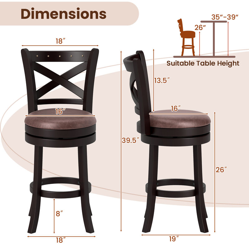 2-Piece Swivel Bar Stool Set with Upholstered Seat &ndash; Counter or Bar Height Chairs