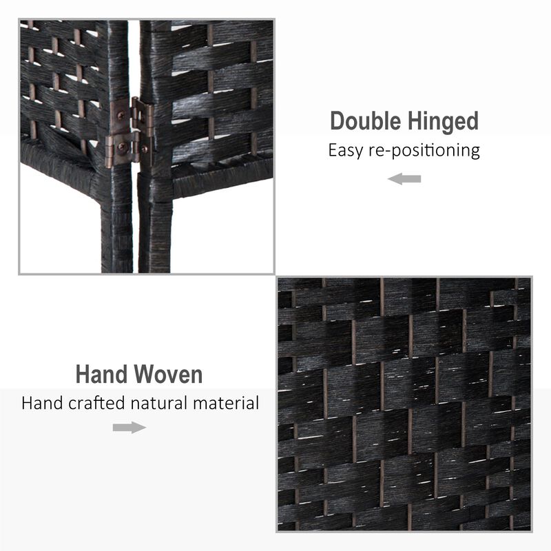 Black Expansive Divider: 6-Panel 6' Tall Extra Wide Wicker Folding Screen