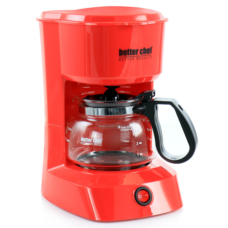 Better Chef 4 Cup Compact Coffee Maker in Red with Removable Filter Basket