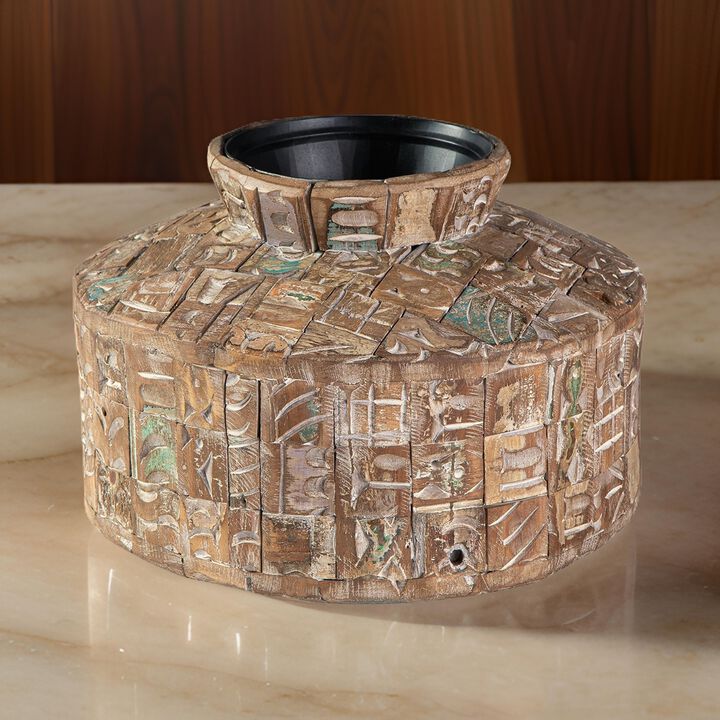 Meti 13 Inch Accent Flower Vase, Decorative Pot Style, Brown Black Metal - Benzara