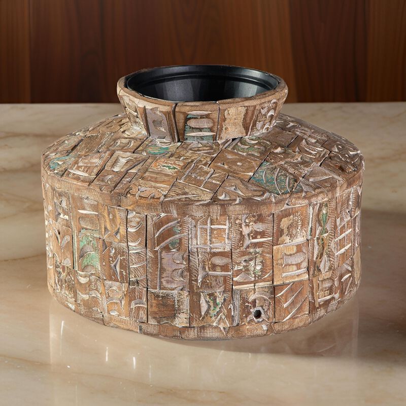 Meti 13 Inch Accent Flower Vase, Decorative Pot Style, Brown Black Metal - Benzara